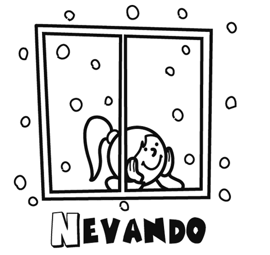 Colorear a una niña viendo nevar