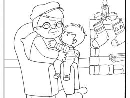 Colorear niño besando a su abuelo en navidad