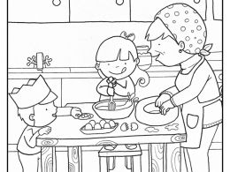 Colorea niños cocinando con su abuela en navidad