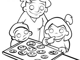 Colorear niños haciendo galletas de halloween con su abuela