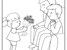 Colorea nieto regalando flores a sus abuelos