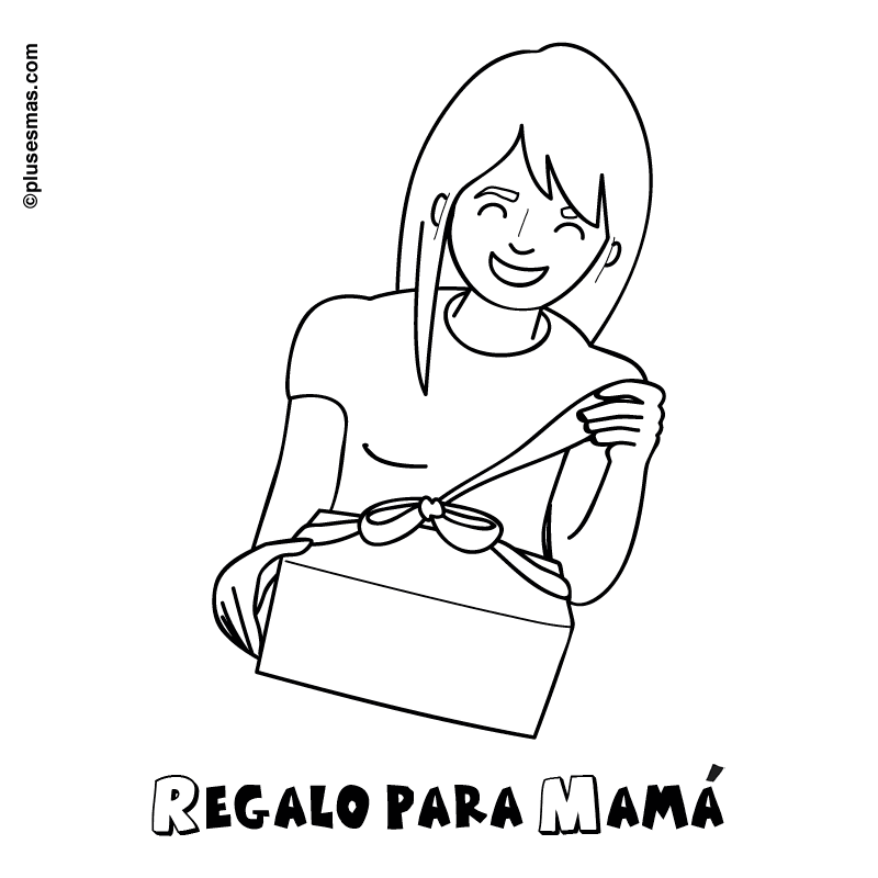 Colorear mamá abriendo su regalo