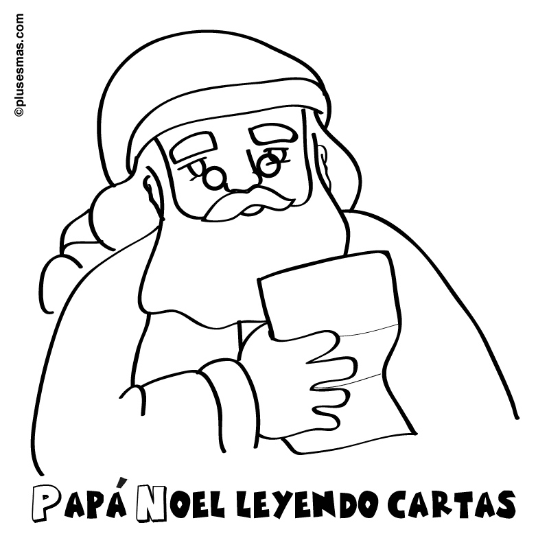 Colorear a papá noel leyendo cartas de navidad